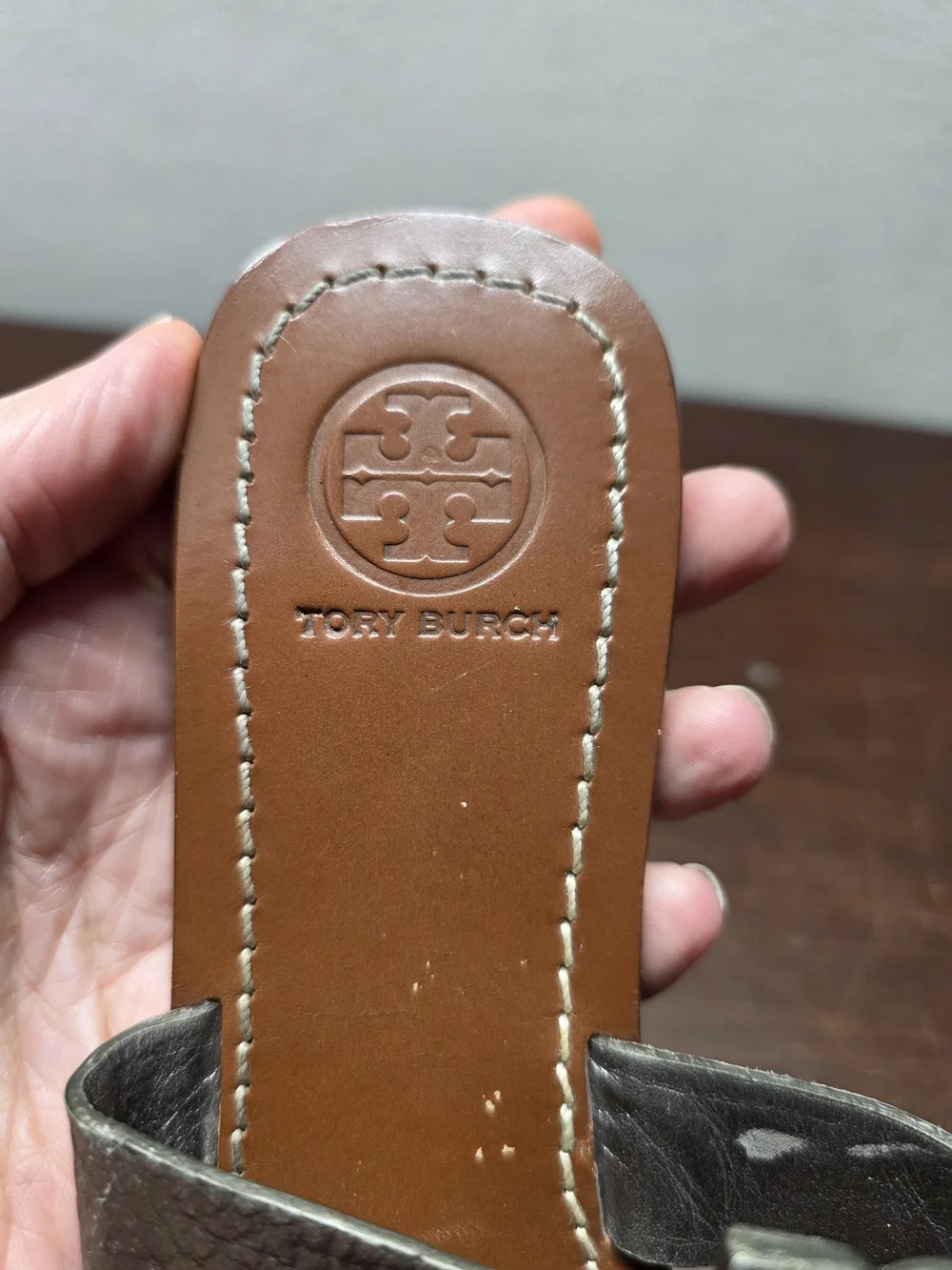 Tory Burch Miller Metallic Black Leather Thong Sandals